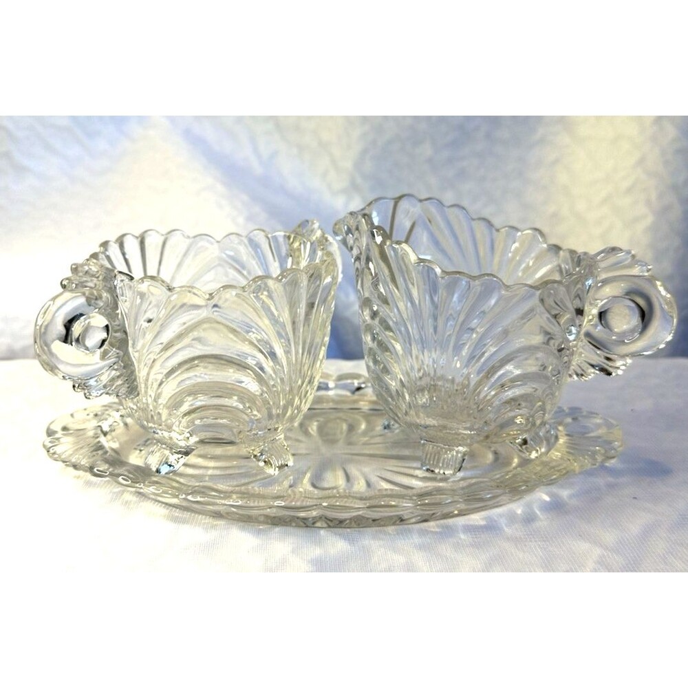 Sugar & Creamer With Tray Vintage Elegant tea party Glassware